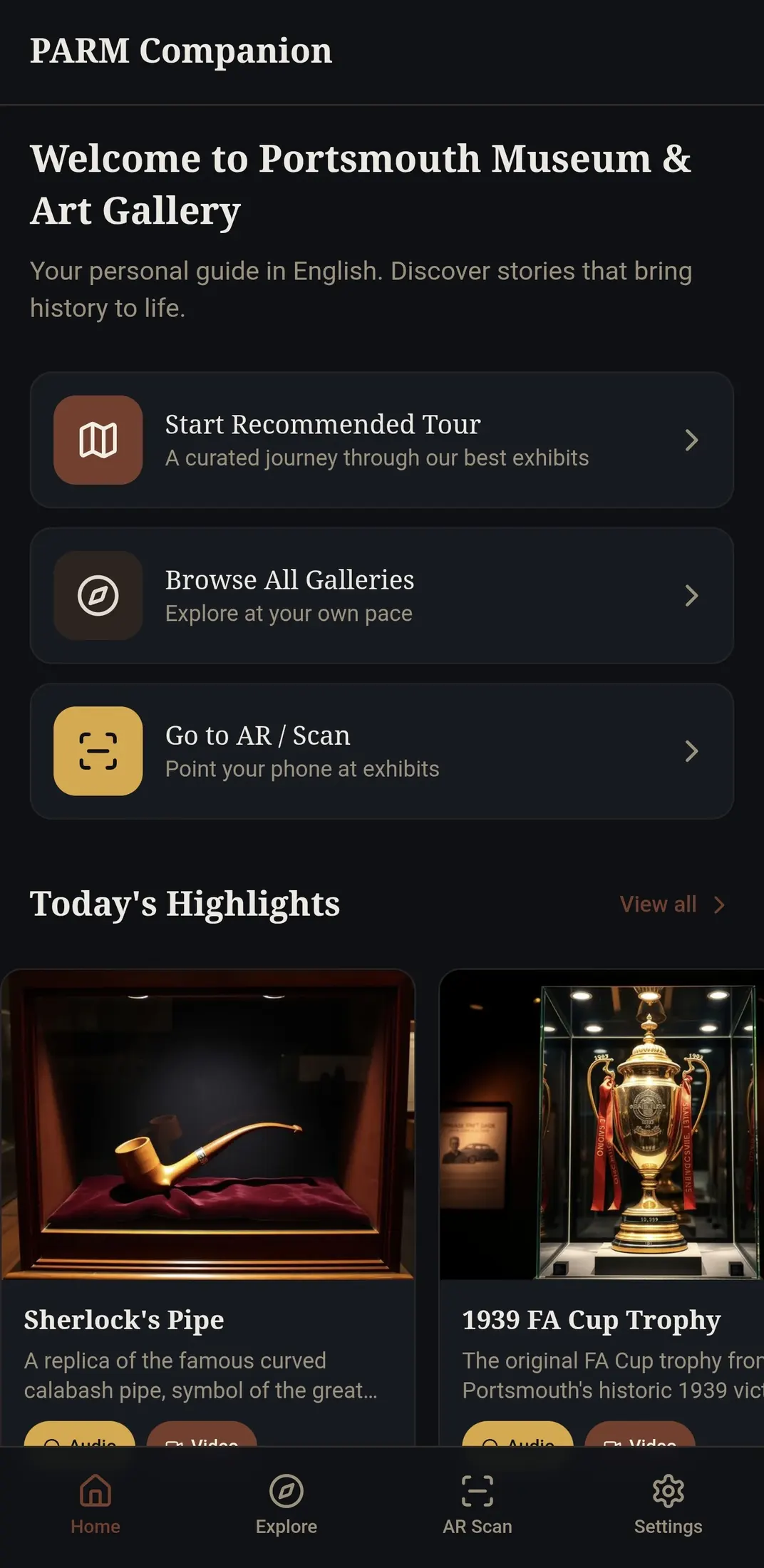 PARM mobile companion prototype screen